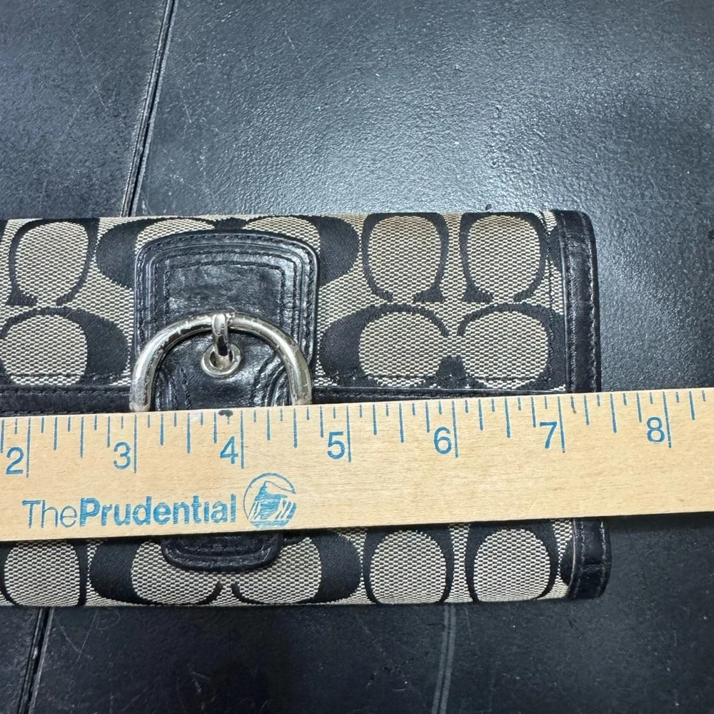 Coach Wallet Leather Silver Snap‎ Signature Canvas Black/Khaki